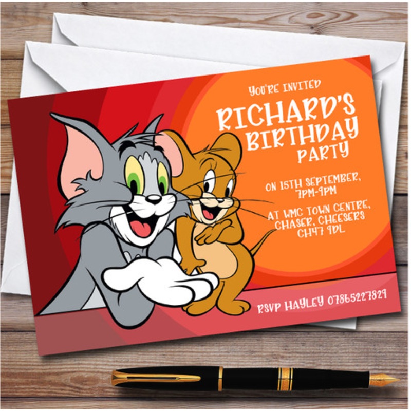 Tom and Jerry Vintage Classic Personalised Children’s Birthday Party Invitations – The Card Zoo