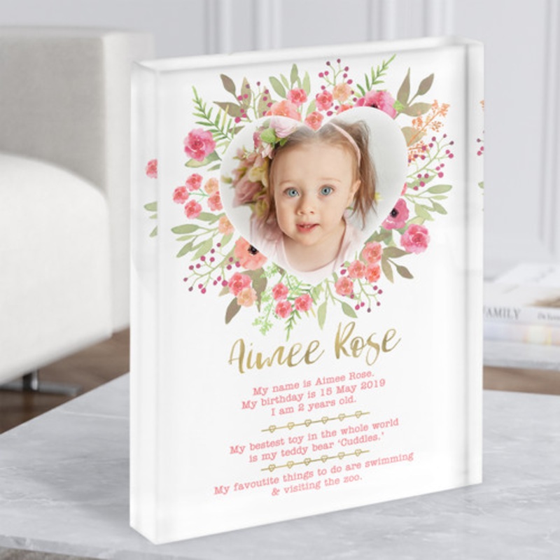 Any Age Birthday Favourite Things Milestones Floral Photo Acrylic Block – The Card Zoo