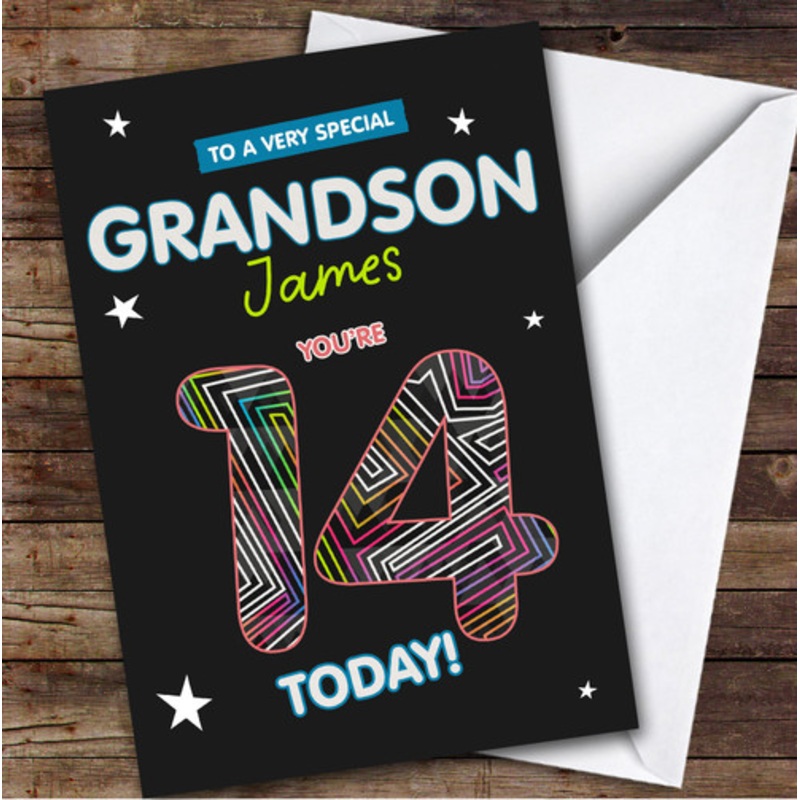 Black Funky 14th Grandson Teenager Boys Custom Personalised Birthday Card – The Card Zoo