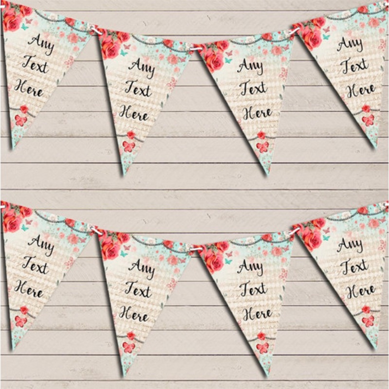 Blue Pink Rustic Vintage Shabby Chic Floral Personalised Birthday Bunting – The Card Zoo