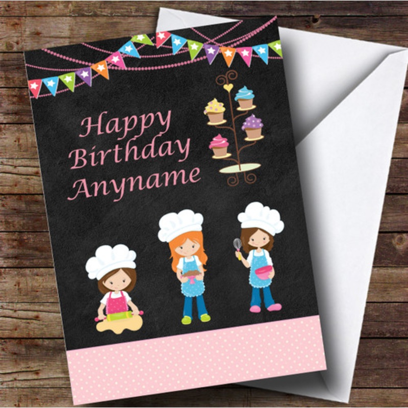 Chalk Cooking Pink Girls Children’s Birthday Personalised Card – The Card Zoo