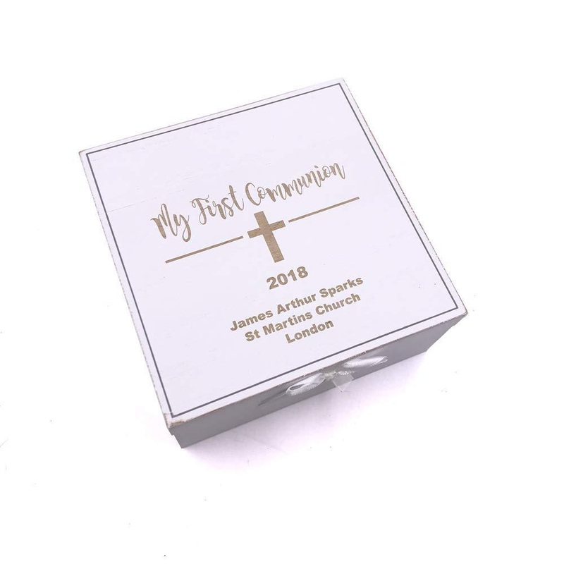Personalised My Communion White Wooden Keepsake Box Gift