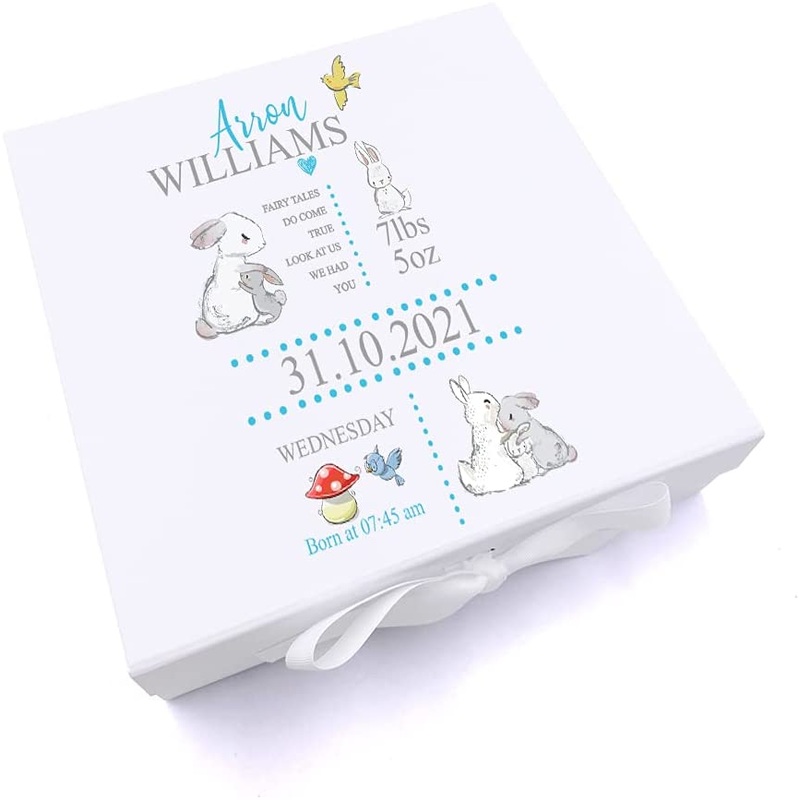 Personalised Rabbit Baby Boy Keepsake Memory Box Gift