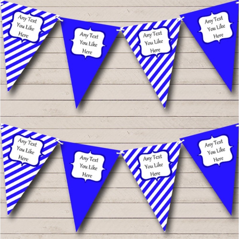 Royal Blue and White Stripes Personalised Children’s Birthday Party Bunting – The Card Zoo