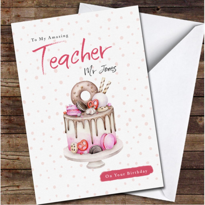 Teacher Birthday Watercolour Cake Card Personalised Birthday Card – The Card Zoo