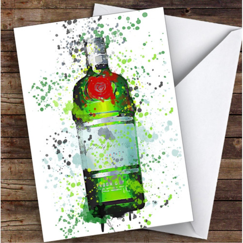 Watercolour Splatter Green Red Dry London Gin Bottle Personalised Birthday Card – The Card Zoo
