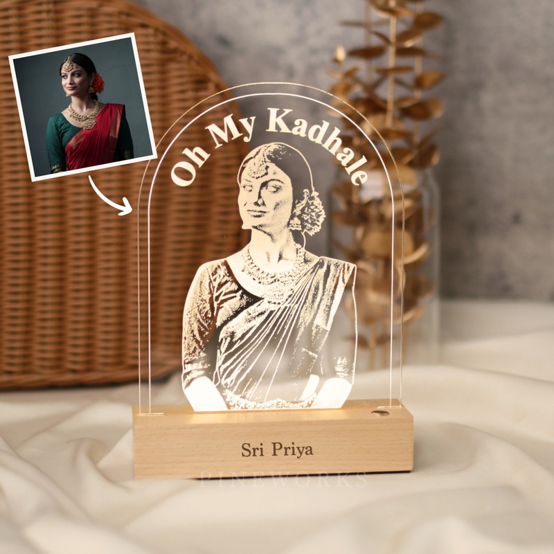 Arch Maple Wooden Photo LED Night Lamp