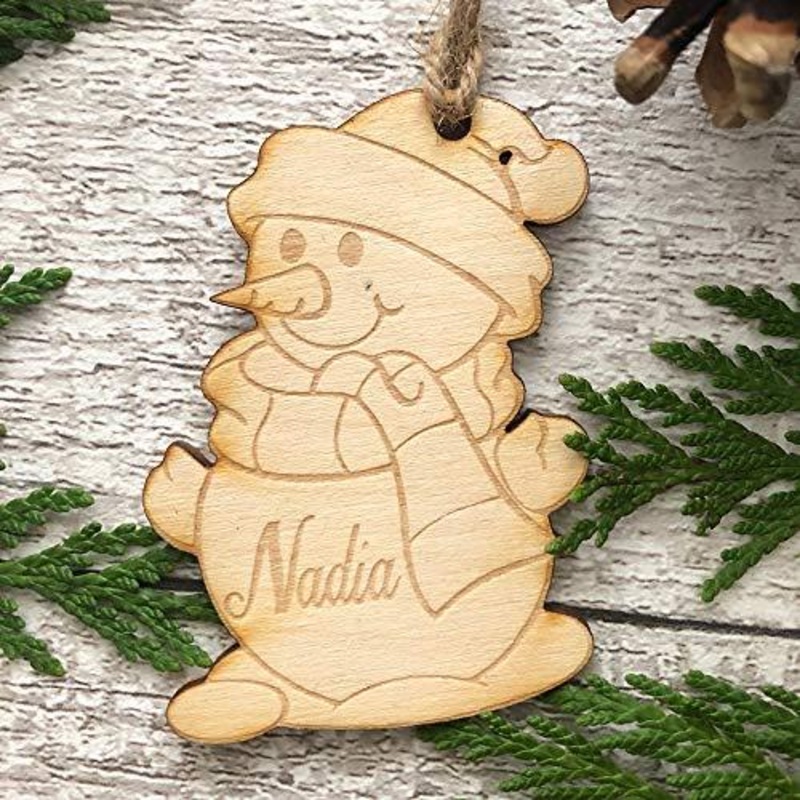 Snowman Shaped personalised Wooden Christmas Tree Decoration Bauble