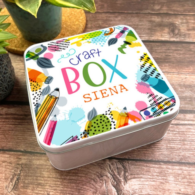 Square Modern Bright Crafts Box Pencils Crayons Personalised Art Tin – The Card Zoo