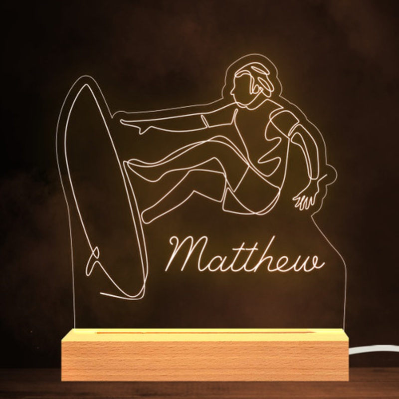 Surfing Sea Name Surf Board Waves Personalised Gift Warm White Lamp Night Light – The Card Zoo