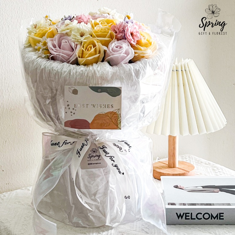 White Mix Rose Artificial Soap Flower Bouquet (Nationwide Delivery)