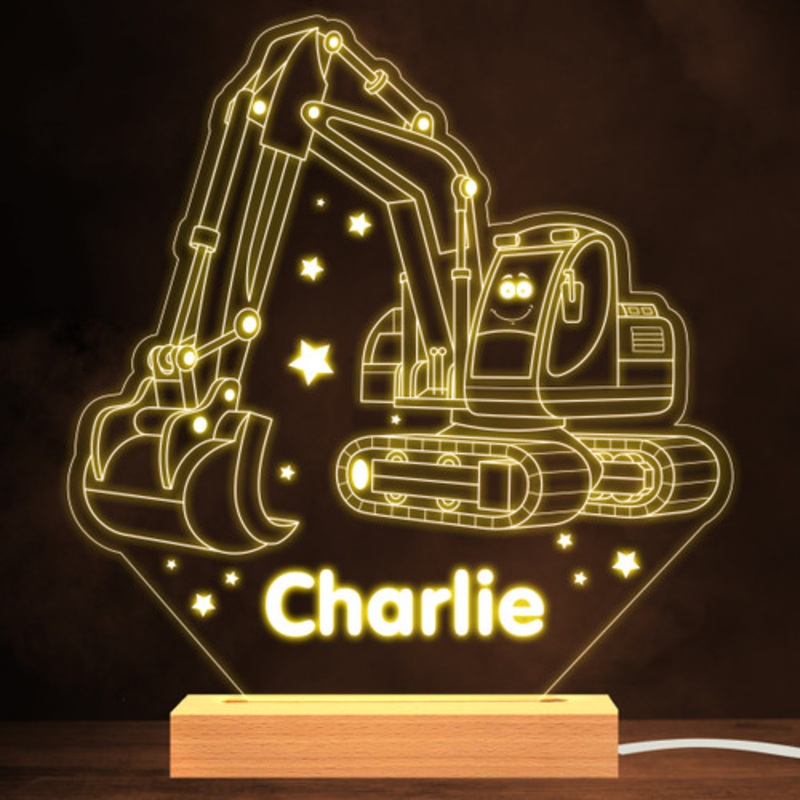 Cute Kids Digger Cartoon Show and Stars Personalised Gift Warm White Night Light – The Card Zoo