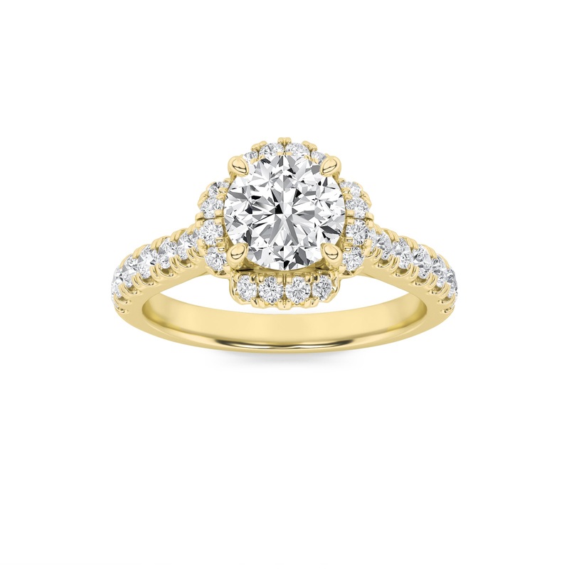 Gold Round Cut Halo Solitaire Diamond Ring