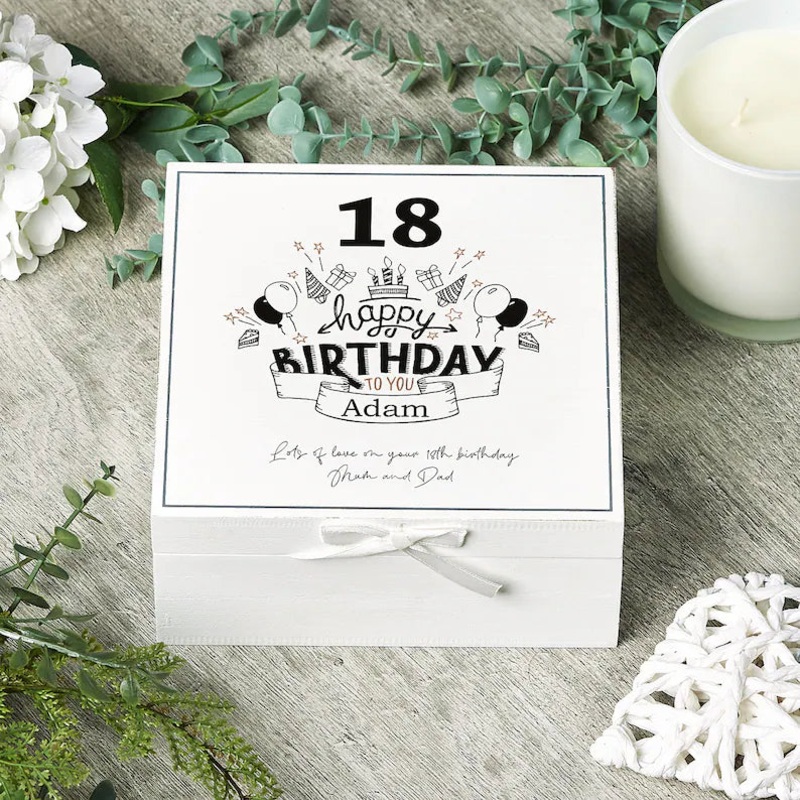 Personalised 18th Birthday Vintage Wooden Box Keepsake Gift Elements