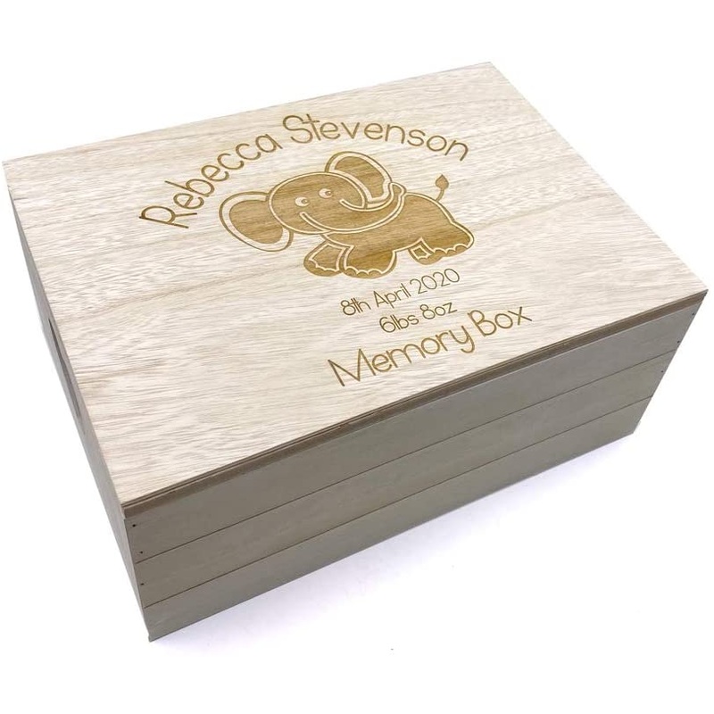 Personalised Antique Wooden Baby Keepsake Memory Box Gift