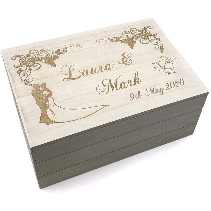 Personalised Wedding Design Antique Wooden Keepsake Memory Box