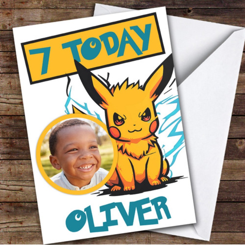 Pokemon Pikachu Yellow Blue Photo Any Age Personalised Kid’s Birthday Card – The Card Zoo