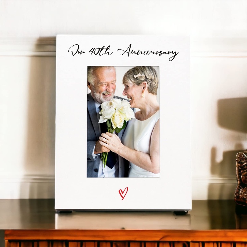 White 6×4 Portrait Picture Photo Frame 40th Ruby Anniversary Heart