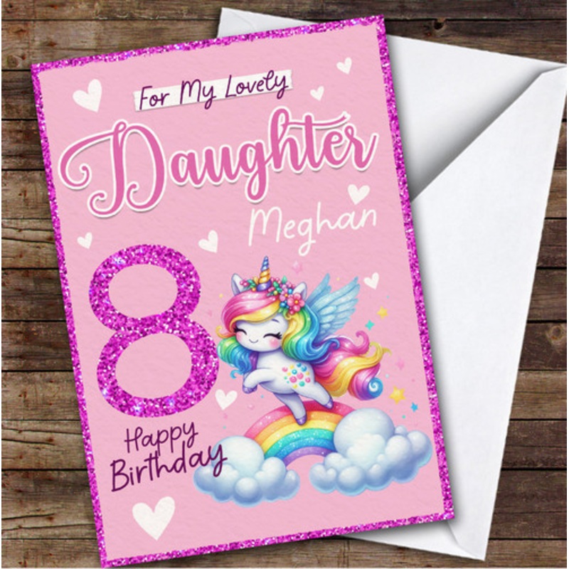Daughter 8th Rainbow Unicorn Custom Personalised Birthday Card – The Card Zoo