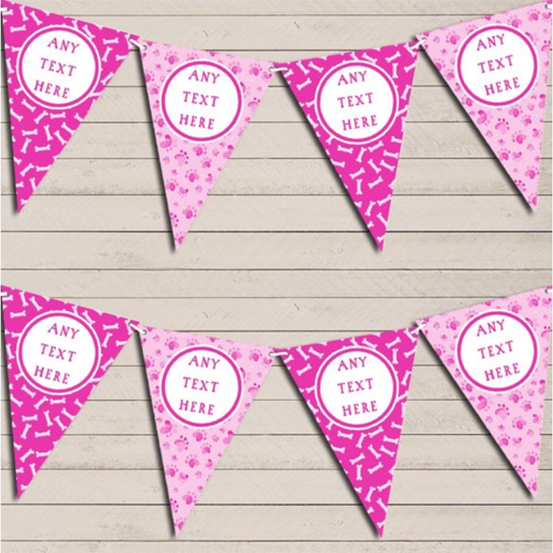 Dog Paws And Bones Pink Personalised Children’s Birthday Bunting – The Card Zoo