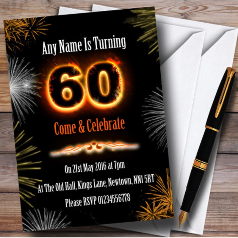 Fire And Fireworks 60th Birthday Party Personalised Invitations – The Card Zoo