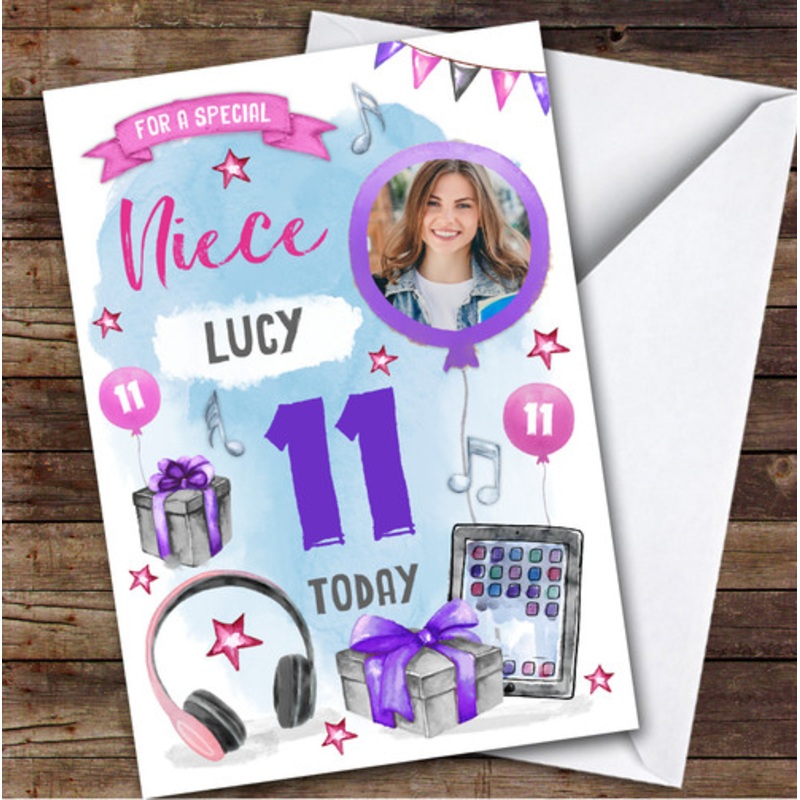 Girl’s Music Headphones Online Photo Niece 11th Birthday Personalised Card – The Card Zoo