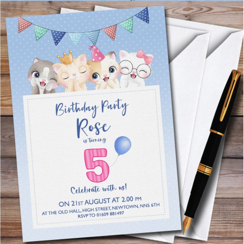 Kittens Cats 5th Personalised Children’s Kids Birthday Party Invitations – The Card Zoo