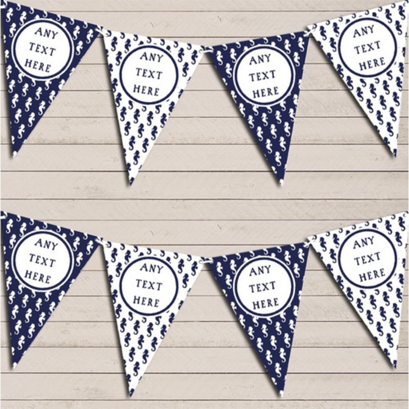 Seahorse Navy Blue Nautical Seashore Sailing Personalised Birthday Bunting – The Card Zoo