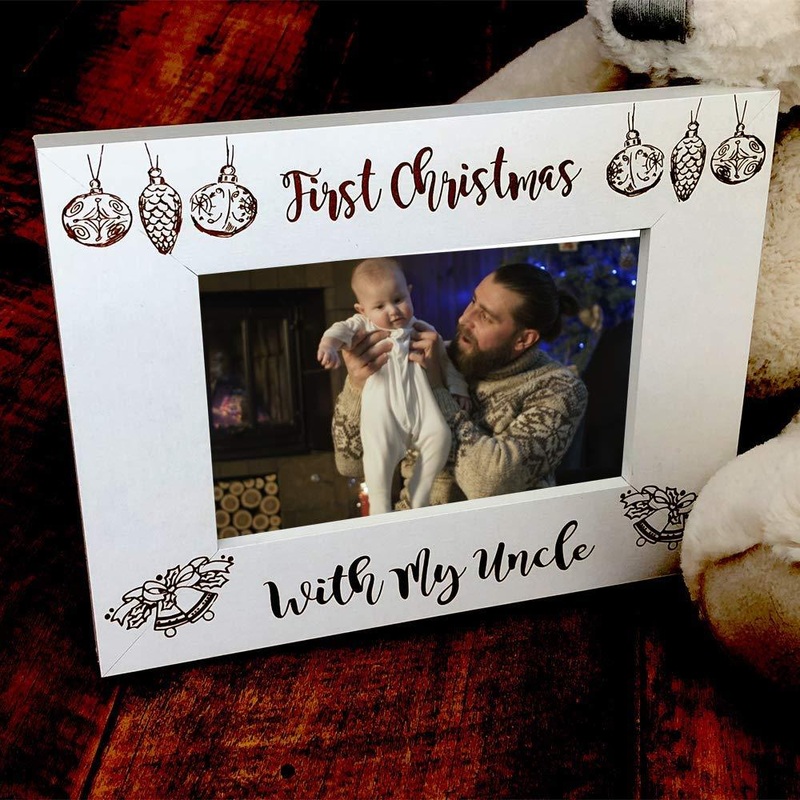 White Wooden First Christmas With Uncle Photo Frame Gift