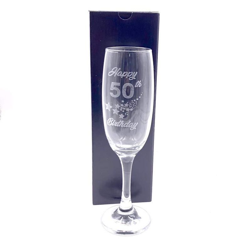 50th Birthday Stars Champagne Flute Glass Gift Boxed