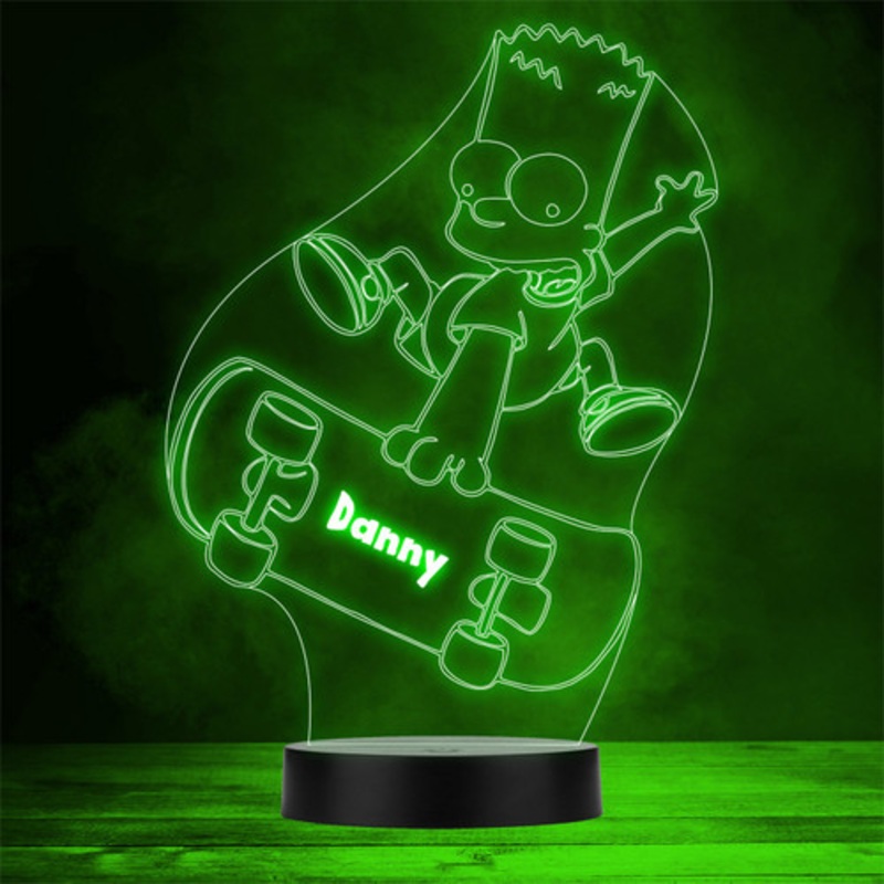 Bart Simpson on Skateboard Personalised Gift Colour Change LED Lamp Night Light – The Card Zoo