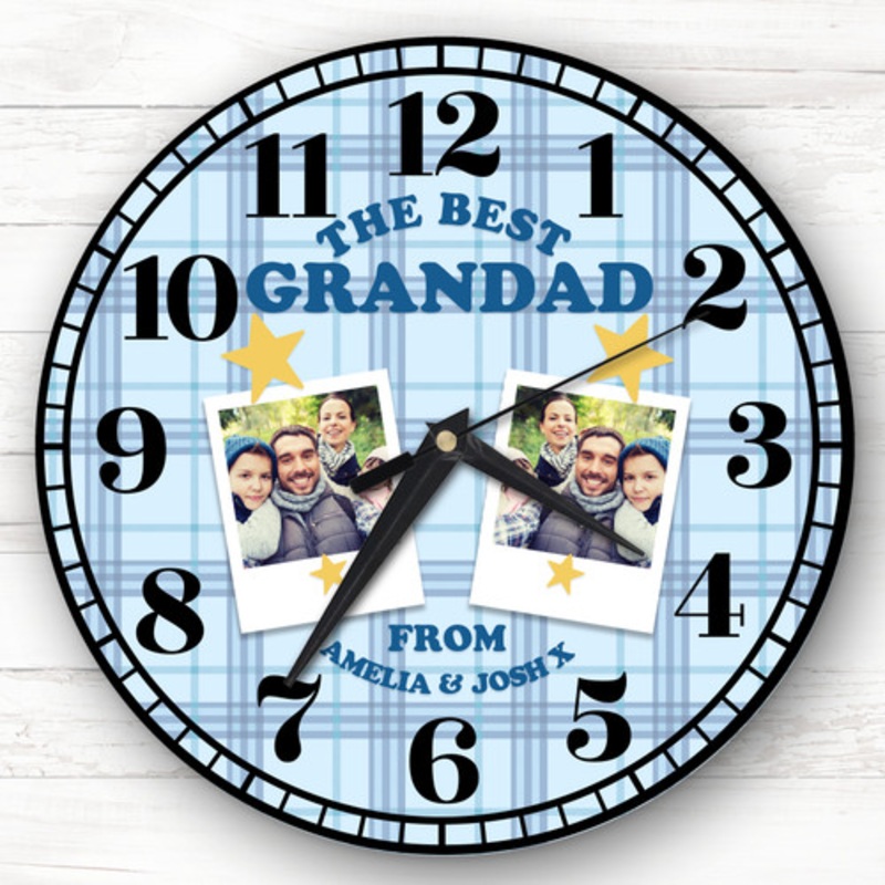 Best Grandad Blue Photos Tartan Personalised Gift Personalised Clock – The Card Zoo