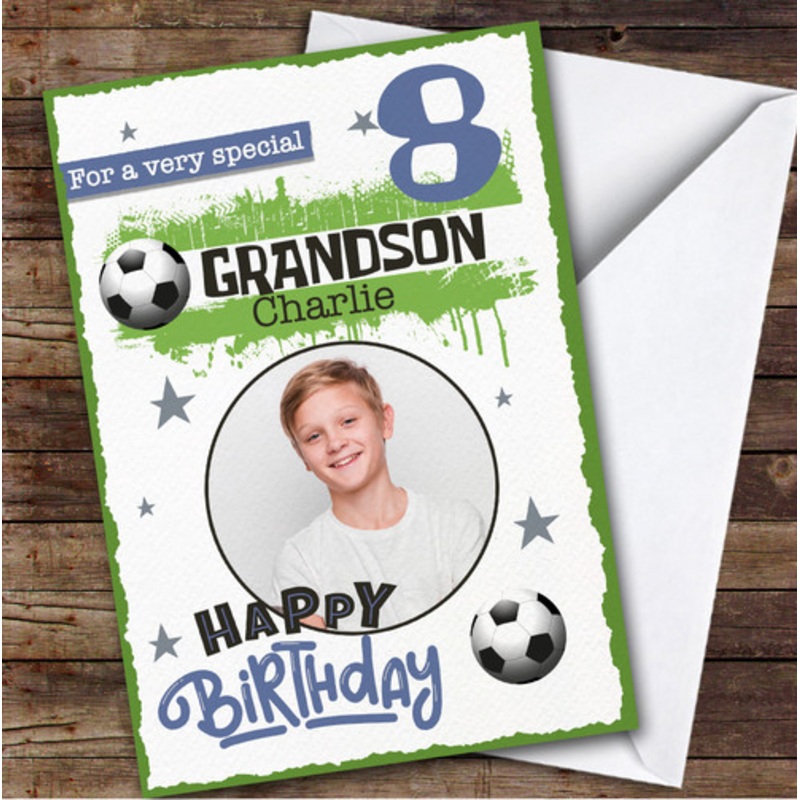 Grandson 8th Football Photo Boys Custom Personalised Birthday Card – The Card Zoo