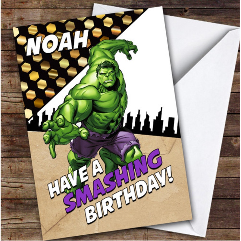 Incredible Hulk Smashing City Kids Personalised Children’s Birthday Card – The Card Zoo