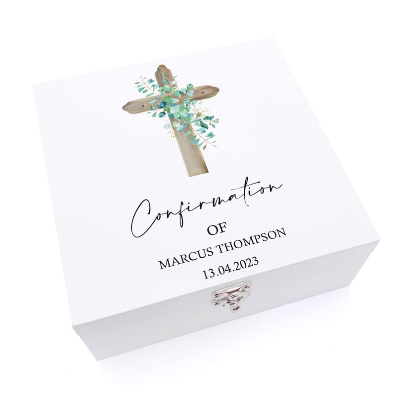 Personalised Confirmation Gift Wooden Keepsake Memory Box Natural Cross