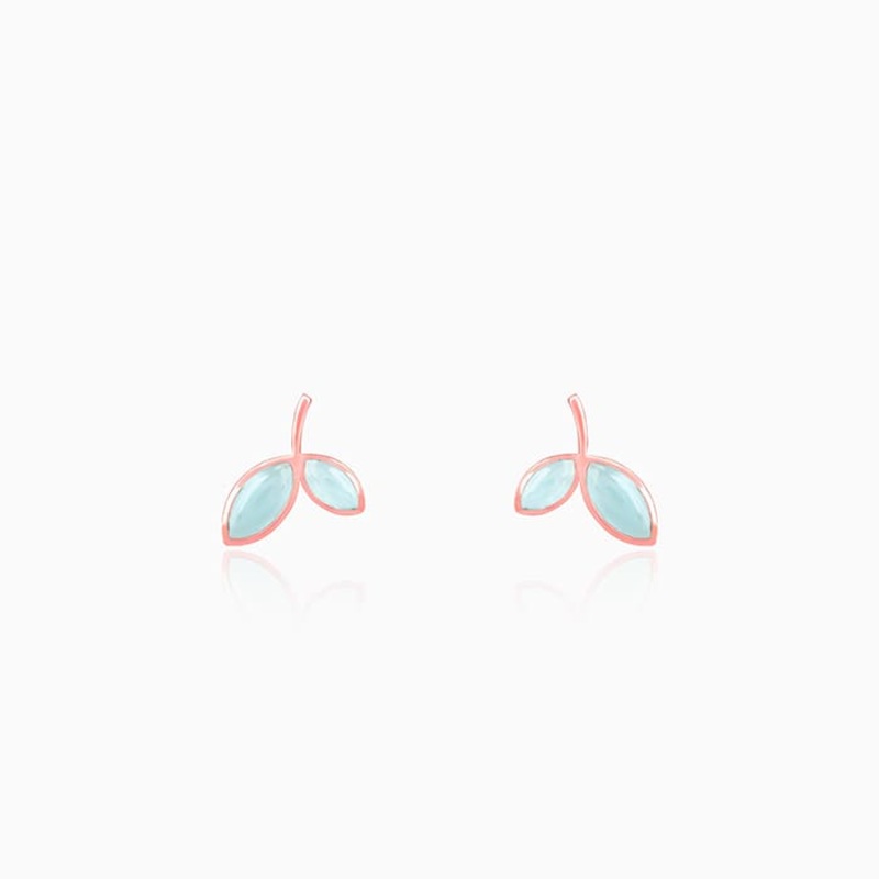 Rose Gold Aqua Dual Chalcedony Leaf Studs