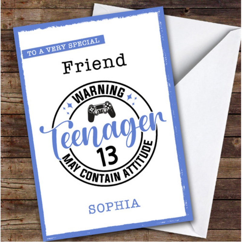 13th Friend Blue Teenager Custom Personalised Birthday Card – The Card Zoo