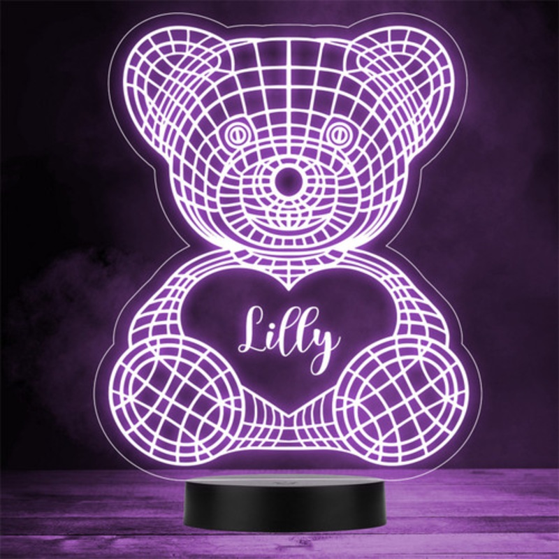 3D Teddy Bear With A Heart Personalised Gift Colour Change LED Lamp Night Light – The Card Zoo