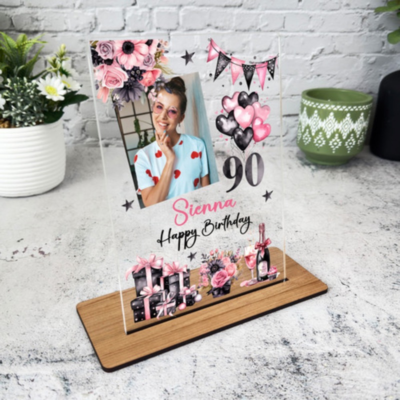90th Birthday Gift For Her Champagne Photo Custom Personalised Gift Plaque – The Card Zoo