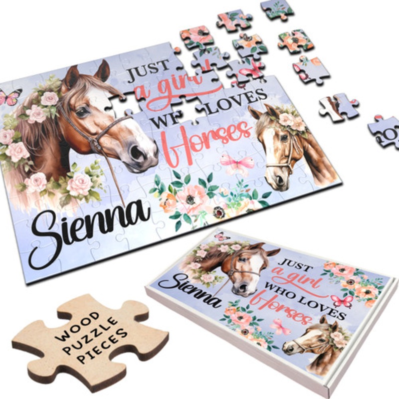 Just A Girl Who Loves Horses Horse Lover Gift Girls Custom Wood Jigsaw Puzzle – The Card Zoo