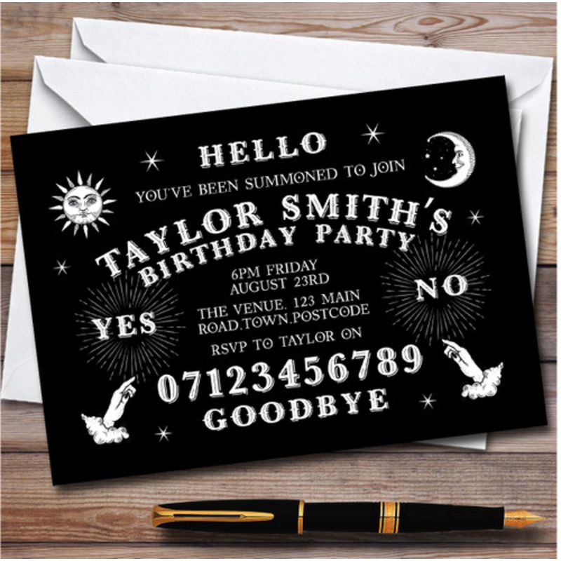 Ouija Board Spirit Gothic Personalised Birthday Party Invitations – The Card Zoo