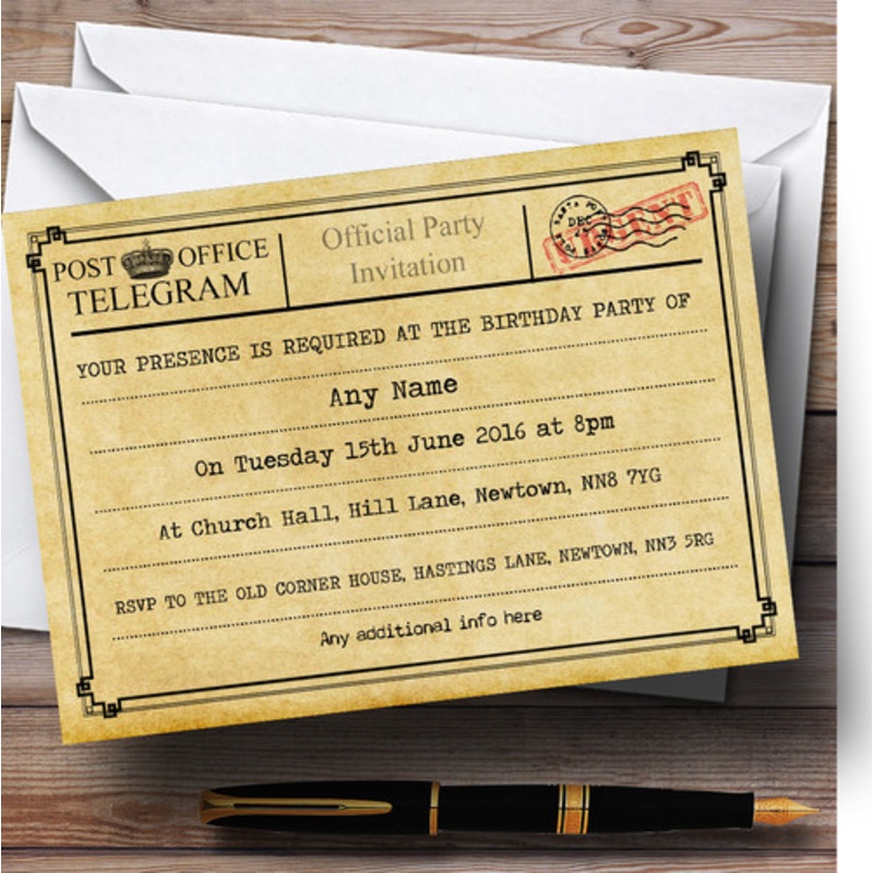 Vintage Telegram Typewritten Personalised Birthday Party Invitations – The Card Zoo