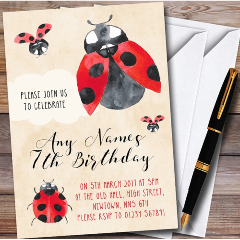 Watercolour Ladybird Ladybug Personalised Children’s Party Invitations – The Card Zoo