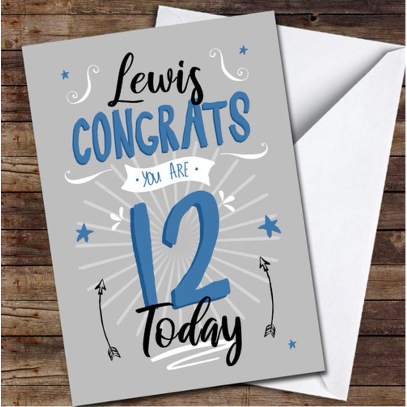 12th Birthday Boy Blue Text Personalised Birthday Card – The Card Zoo