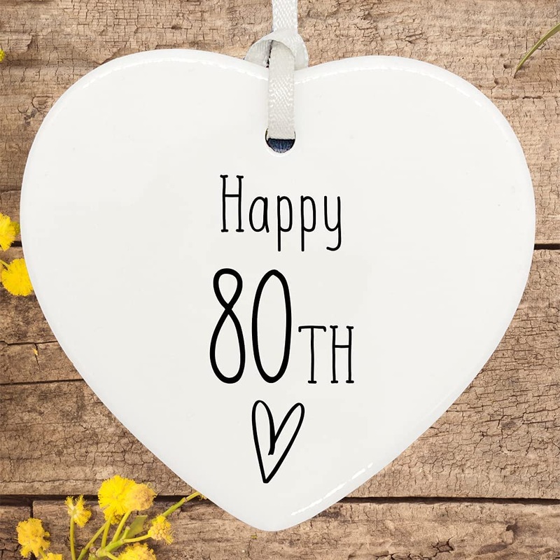80th Birthday ornament, 80th keepsake, 80th ceramic heart gift