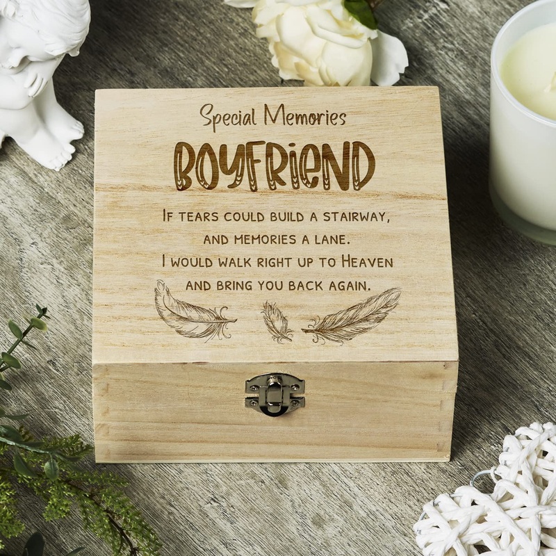 Boyfriend In Loving Memory Engraved Wooden Keepsake Box Gift