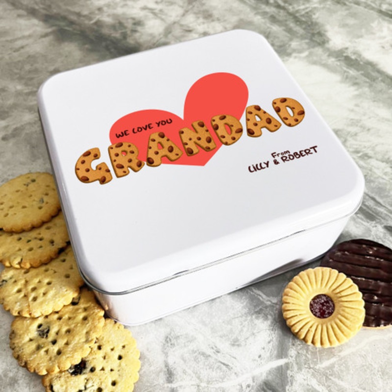 Cookie Grandad Love Heart Personalised Gift Square Cookies Treats Biscuit Tin – The Card Zoo