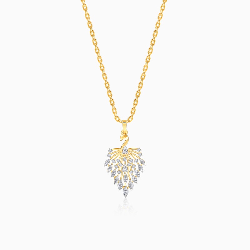 Gold Peacock Dance Lab Grown Diamond Pendant