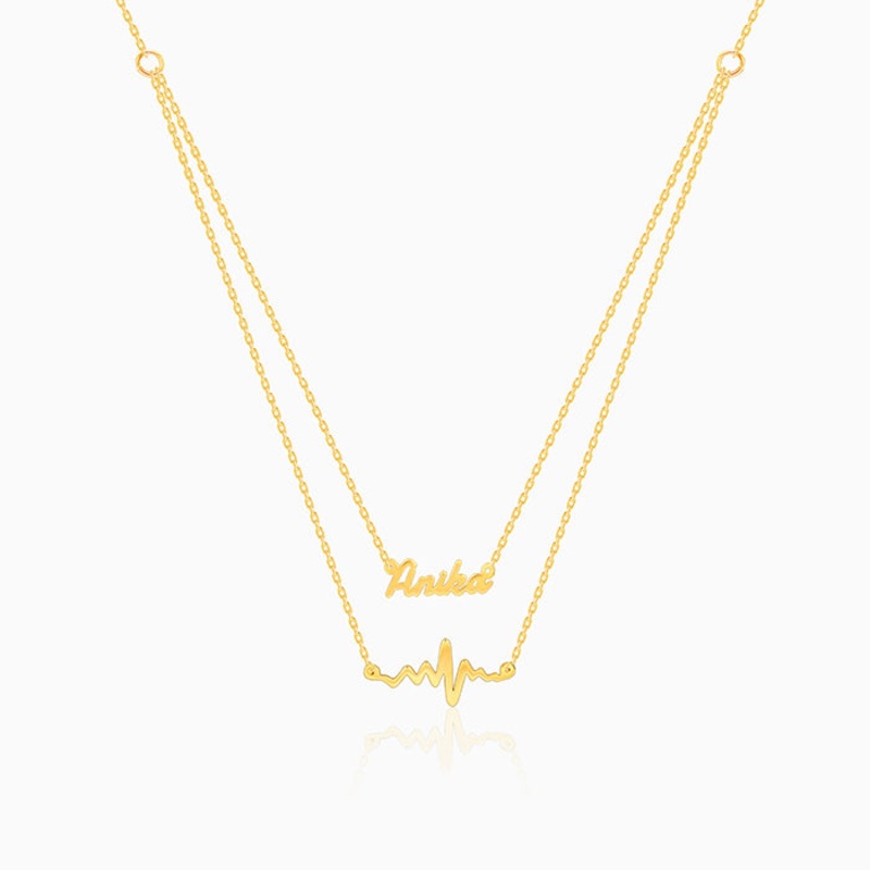 Golden Personalised Heartbeat Layered Necklace