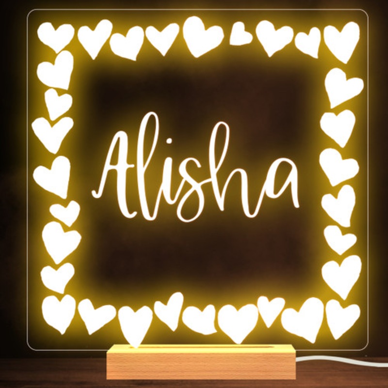Love Heart Border Name Personalised Gift Warm White Lamp Night Light – The Card Zoo